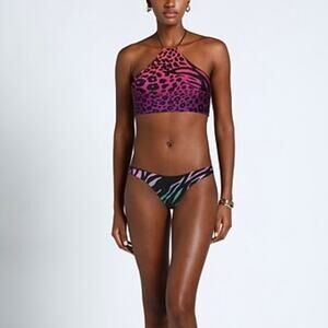 The Attico Animal Print Halter Bikini Top
